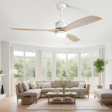 ZUN 60 Inch Ceiling Fan With Dimmable Led Light 3 Solid Wood Blades Remote Control Reversible DC Motor W882P147256