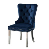 ZUN Contemporary Blue Color Flannelette 2pcs Side Chairs Button-Tufted Upholstered Dining Chairs B011P208975