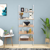 ZUN 5-Shelf Wood Ladder Bookcase with Metal Frame, Industrial 5-Tier Modern Ladder Shelf Wood 89161253