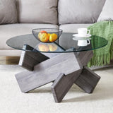 Round glass coffee table, 33.4" modern design unique coffee table. Tempered glass top with grey W1151P180317