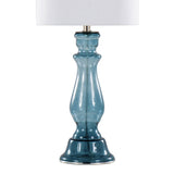 Bishop 25" Contemporary Glass Table Lamp in Clear Angel Blue Seeded Glass, Polished Nickel and White B202P224034