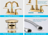 4 inches Centerset Bathroom Faucet 360&deg Swivel Spout, with Pop Up Drain - Brushed Gold W122470331