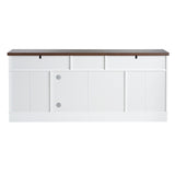 Modern White TV Console, 67" Width TV Stand, Glass Doors & Storage Drawers, Adjustable Shelves N779P296233W
