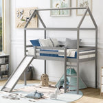 ZUN Twin Loft Bed with Slide, House Bed with Slide,Gray 99891079