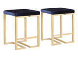 26" Contemporary- Counter Stool in Gold with Blue Velvet Cushion - Set of 2 B202P222391