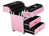 4 Tier Lockable Cosmetic Makeup Train Case with Extendable Trays Pink 73147203