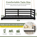 TOPMAX Country Patio Wooden Twin Size Swing Daybed Porch Swing Frame with 4pcs 96-inch Hemp Ropes N717P265856B