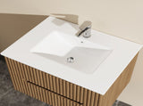 Goodyo 24" Wall-Mount Bathroom Vanity Cabinet with White Basin Sink Combo Floating, Walnut 36091790