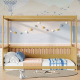 Full Size Canopy Bed Frame with Guardrails for Kids,Floor Bed Full with Four Poster Design,Kids W1858P252841