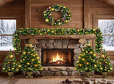 6-Piece Christmas Tree Set 4 Trees with Sturdy Bases, 1 Pre-Lit Wreath, 1 Garland, Warm White N710P513660F