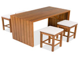 5 Piece Outdoor Set, Patio Acacia Wood Height Table & Four Stools with Cushions, Wood Dining 88788867