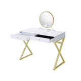Coleen White & Gold Finish Vanity Desk W/Mirror & Jewelry Tray B2726P315740