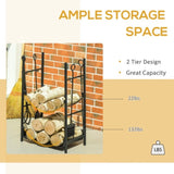 Firewood Rack with Fireplace Tools, Indoor Outdoor Firewood Holder, Flat Bottom with 2 Tiers for W2225142617