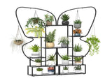 6-Tier Butterfly Shape Metal Plant Stand 2-Pack with Hanging Hooks Adjustable Foot Pads Black 65197727