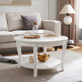 Traditional Round Coffee with Open Storage Shelf,2-Tier Storage Wood Center Circle Accent W1693P216918