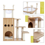 ZUN Modern Wooden Cat Tree Multi-Level Cat Tower With Fully Sisal Covering Scratching Posts, Deluxe 95515102