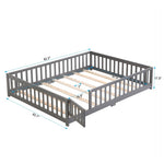 ZUN Queen Size Floor Bed with Door,Solid Wood Platform Bed Frame with Fence,Suitable for children,Pine W2297P202971