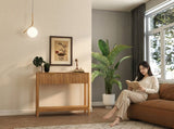 Mid-Century Modern Fluted Console Table with 2 Drawers & Open Shelf, Oak Finish Narrow Entryway W2557P515569