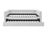 Daybed with Trundle Upholstered Tufted Sofa Bed, with Button and Copper Nail on Square Arms,Full 40537280