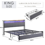 ZUN King Bed Frames with Storage Headboard and Drawers, LED Platform Bed Frame King Size, LED W1356133936