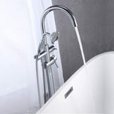 Freestanding Tub Filler Bathtub Faucet Chrome with Hand Held Shower Floor-Mount W122453940