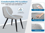 Light Grey Leather Dining Chair with Metal Legs, Shell Shape Upholstered Chair Set of 2 for Kitchen, T3967P484971