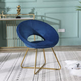 ZUN Slatina Blue Silky Velvet Upholstered Accent Chair with Gold Tone Finished Base T2574P164519
