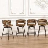 28" Technical Leather Woven Bar Stool Set of 2,Black legs Barstools No Adjustable Kitchen Island 97030525