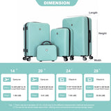 4-piece ABS lightweight suitcase, 14 inch makeup box, aircraft wheels LIGHT BLUE W284P149255