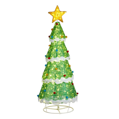 ZUN 6FT Lighted Christmas Tree Yard Decorations, Pre-lit Pull Up Christmas Tree with 200 LED Warm White 50388405