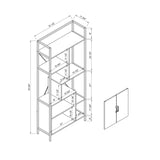 Six Shelf Modern Bookcase with Two Door Storage Cabinet with Two Shelves - Brown and Black Metal B107131414