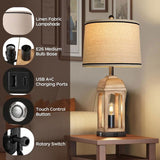 Table Lamp for Living Room, Farmhouse Set of 2 with USB AC and Nightlight, 26" Rustic Bedside W3355P323265