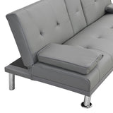 ZUN Sofa Bed with Armrest two holders WOOD FRAME, STAINLESS LEG, FUTON GREY PVC W2297P247516