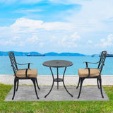 ZUN 3 Piece Bistro Table Set Cast Aluminum Outdoor Patio Furniture with Umbrella Hole and Grey Cushions W2505P151716