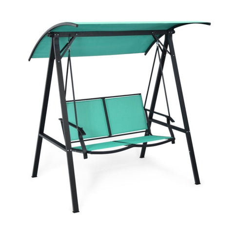ZUN 2 Seater Porch Swing with Canopy, Green Patio Swing 20413782