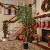 5.2FT Tall Artificial Tree Faux Plant Lush Evergreen Vibrant Green Foliage & Natural Trunk, 86085958