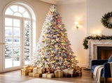 7FT Pre-Lit Snow Flocked Cypress Artificial Christmas Tree, Color Changing LED Lights 9 Modes, 33182324