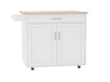 Kitchen island rolling trolley cart with Adjustable Shelves and towel rack rubber wood table top W28235386