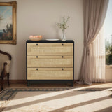 30.31"3-Drawers Storage Cabinet Rope Woven Drawer,for Bedroom,Living Room,Dining Room,Hallways,Black W757P151925