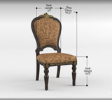 Traditional Formal Side Chairs Set of 2, Cherry Finish with Gold Tipping Jacquard Fabric Upholstery B011P321314