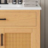 36" Rattan Bathroom Vanity with Ceramic Sink, Modern Bathroom Sink Cabinet with 2 Soft Close Doors N817P271077N