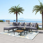 ZUN 8-Piece Patio Sectional Sofa Set with Tempered Glass Coffee Table and Wooden Coffee Table for 06042451