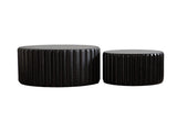 Black Scalloped Round Coffee Table Set Nesting Design, Elegant Curved-Edge Shape for Cozy Living W3081P389077
