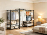 Clothes Rack, Rolling Garment Rack with 4 Hang Rods & 8 Storage Tiers, Adjustable Freestanding 02429095