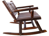 Outdoor Wood Rocking Bench Carbonized Double Rocking Chair for 2 Persons with Wide Curved Seat, T5816P475754