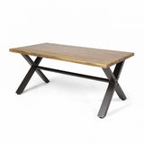 Outdoor Acacia Wood Coffee Table, Teak Finish / Rustic Metal,Black and Brown, 18'' H X 27.25'' W X 62347.00