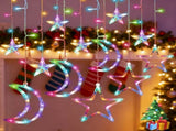 Multi colored moon and star curtain lights with 148 LED solar curtain lights 40090689