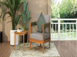 Acacia Wood Outdoor Club Chair with Handwoven Rope Accents & Curved Backrest - Water-Resistant Boho N767P265743E