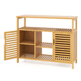 Bamboo Bathroom Cabinet with 2 Enclosed Spaces - 39"x13.5"x8" Open Shelf, 9" Inner Cabinet Shelf 12321296
