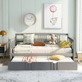 ZUN Full Size Daybed Wood Bed with Twin Size Trundle,Gray 12088793